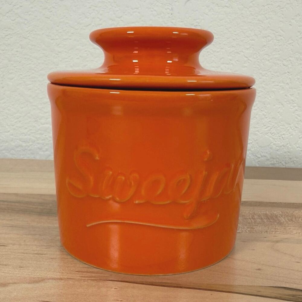 Sweejar French Butter Crock Keeper Orange Ceramic Porcelain Butter Dish